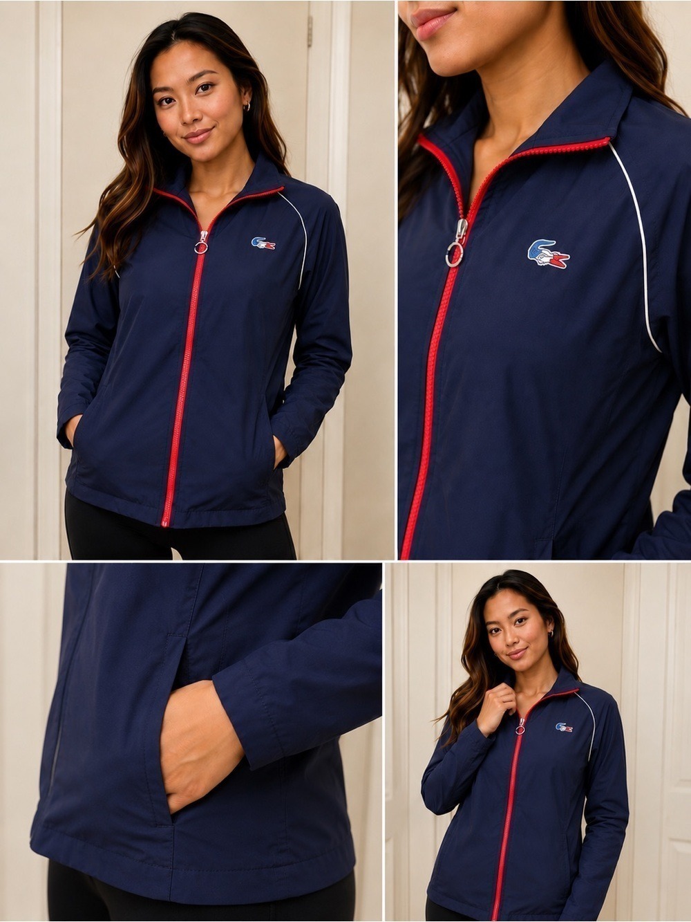 LACOSTE SPORT NAVY FULL ZIP PERFORMANCE WOMEN’s JACKET Size 36
